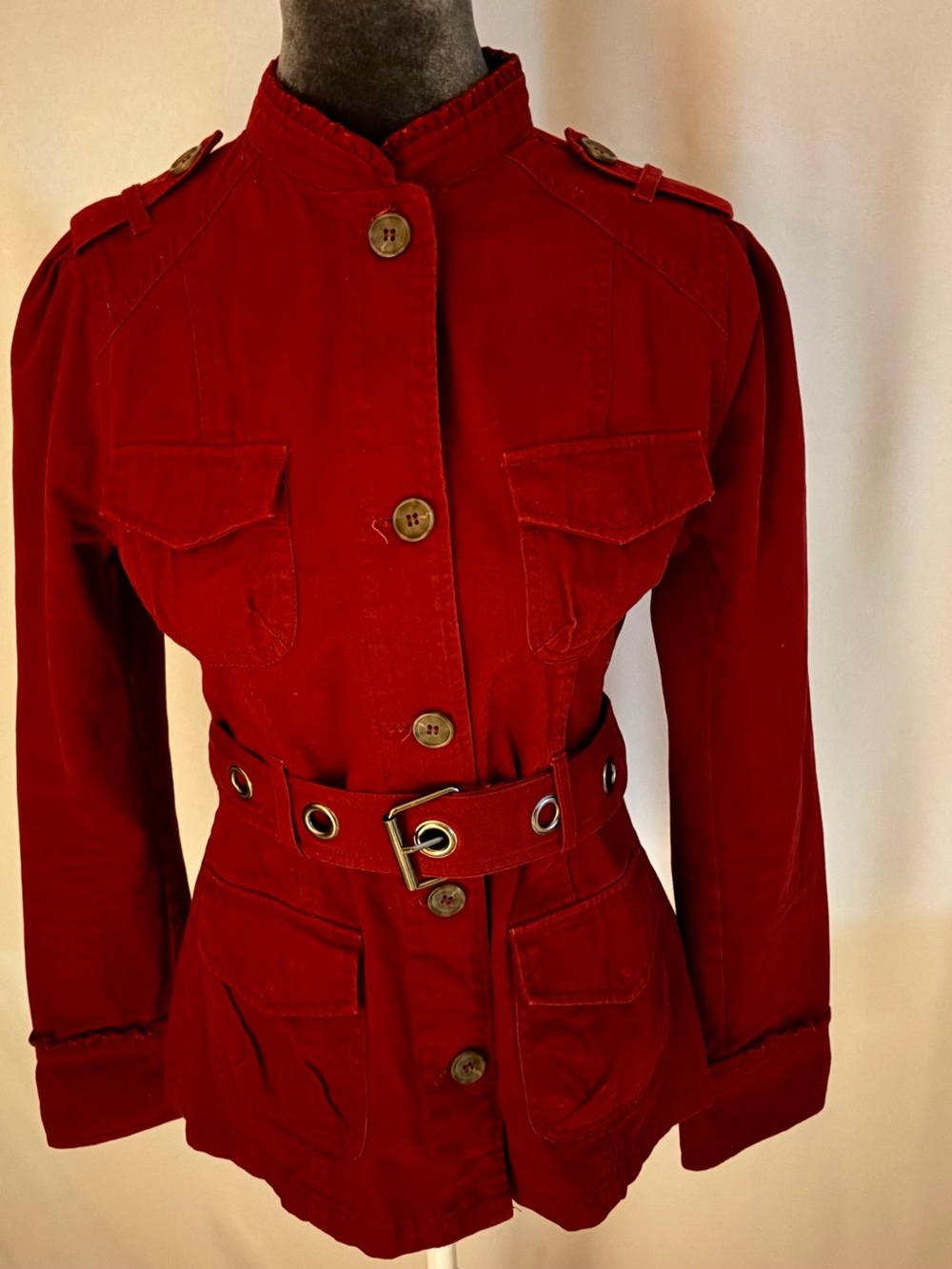 Converse Women's Red Belted Utility Jacket with Epaulets